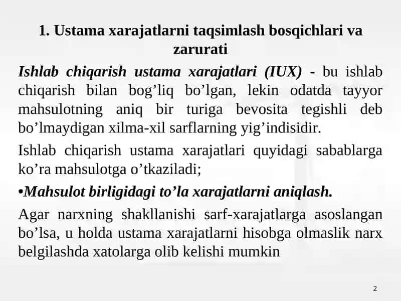USTAMA XARAJATLAR HISOBI 2