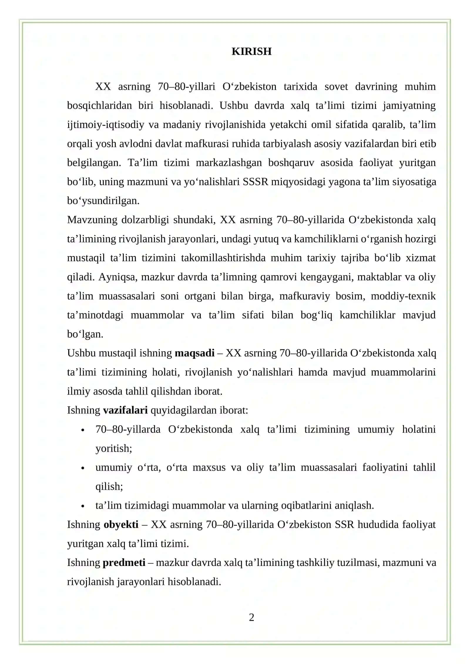 XX asrning 70-80 yillarda Oʻzbekistonda xalq taʼlimi 2