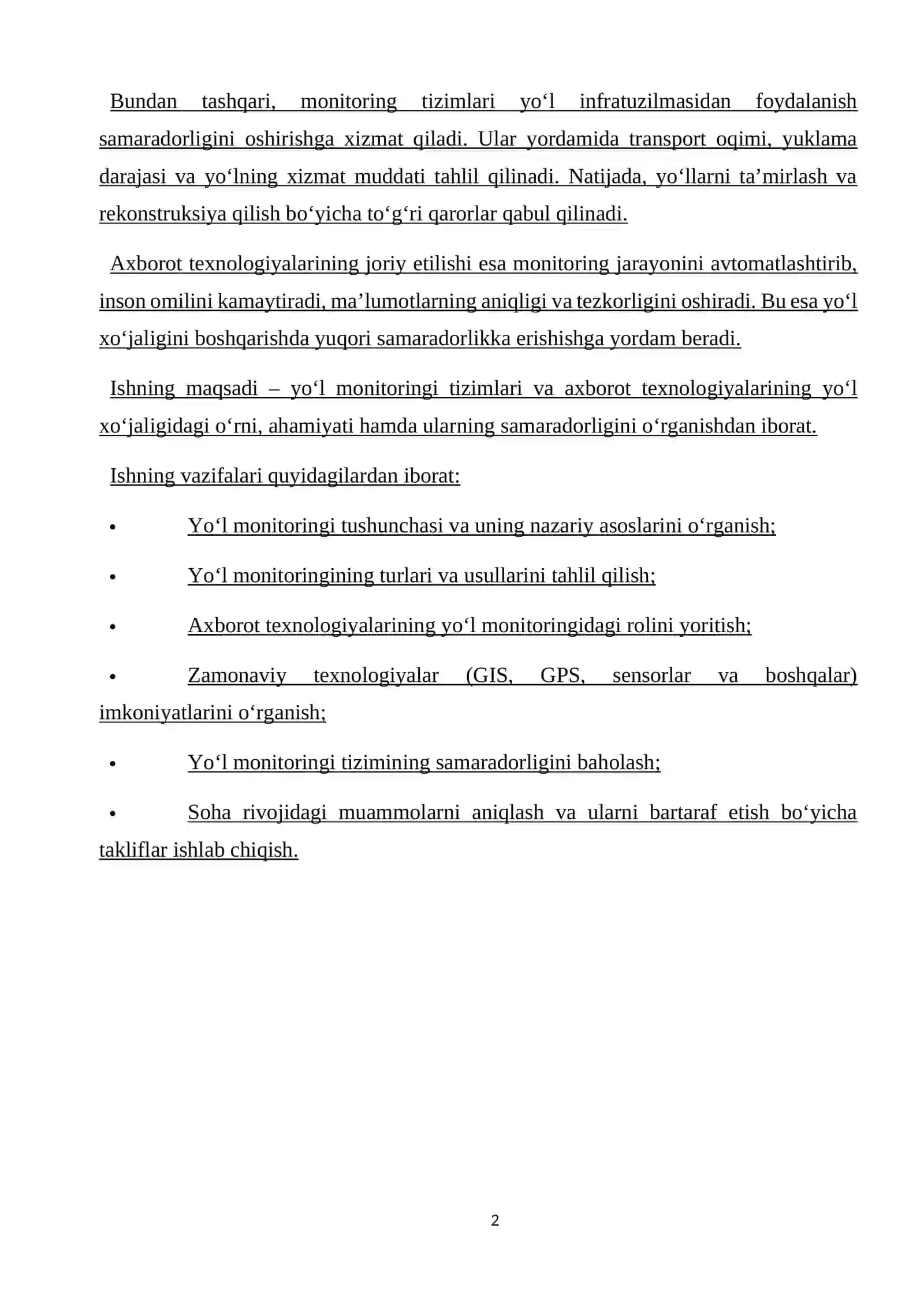 Yo‘l monitoringi va axborot texnologiyalari 2