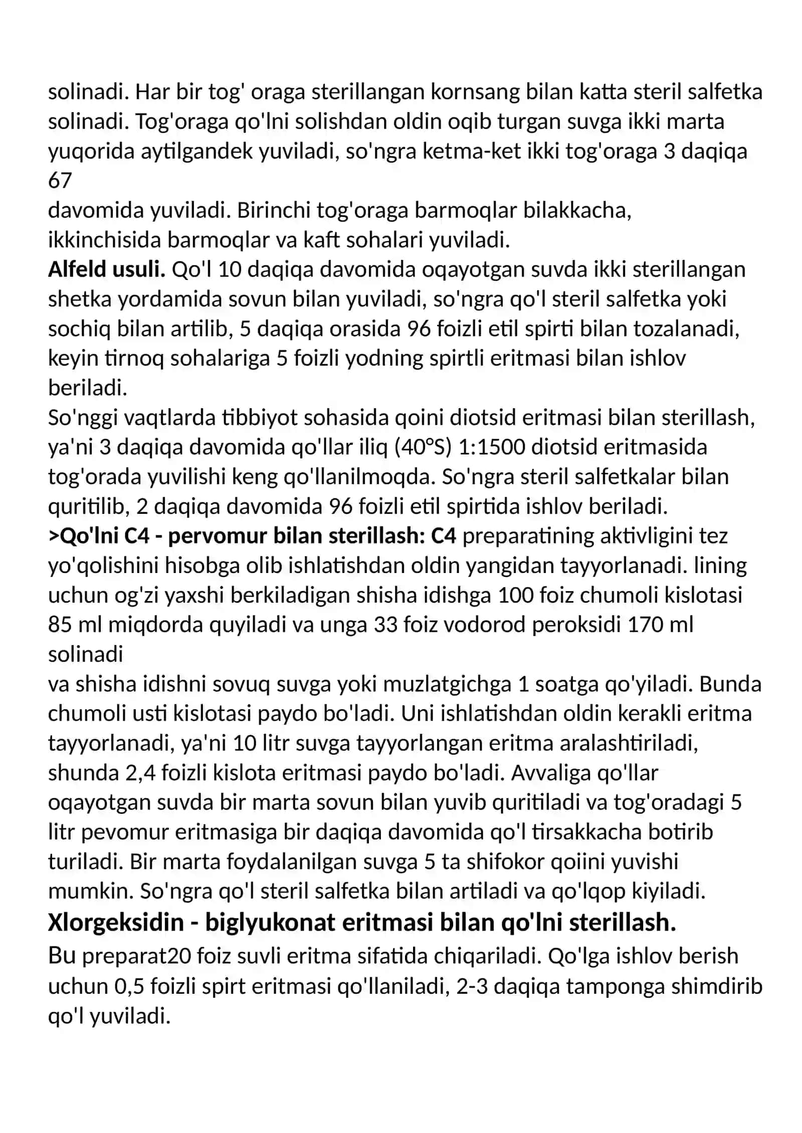 QO'LLARNI DEZINFEKSIYA QILISH VA OPERATSIYAGA TAYYORLASH 2