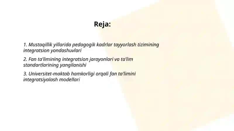 Mustaqillik yillarida pedagogik kadrlar tayyorlash fan talimning integragrasion jarayonlari 2