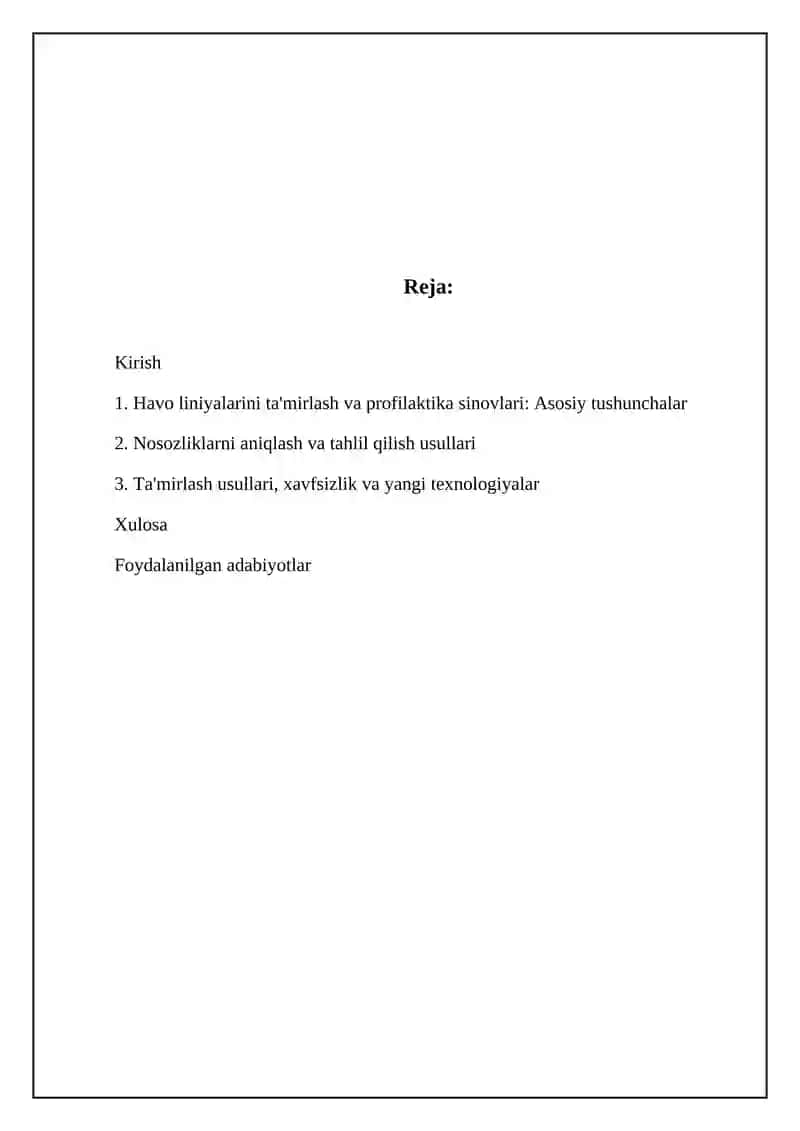 Havo liniyalari ta'mirlash va oldini olish sinovlari 2