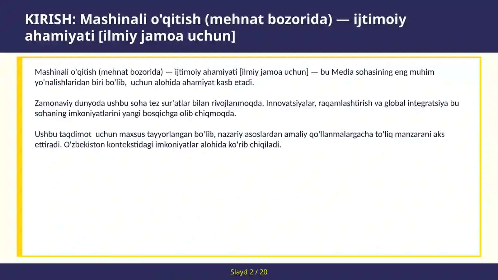 Mashinali o'qitish (mehnat bozorida) — ijtimoiy ahamiyati [ilmiy jamoa uchun] 2