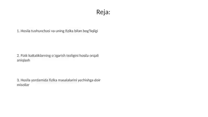 Hosila yordamida fizikaga oid masalar yechish 2