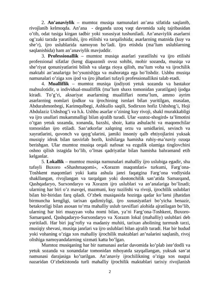 O‘zbek mumtoz qo‘shiqchiligi fani bo‘yicha YaN savollari 2