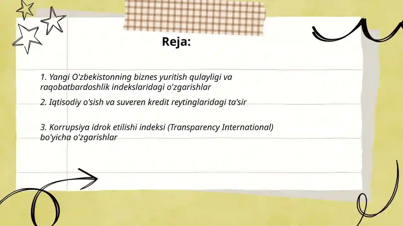 Yangi O'zbekiston ijtimoiy - siyosiy, iqtisodiy va madaniy hayotida ro'y berayotgan o'zgarishlarning xalqaro reyting va indekskarda etishi 2