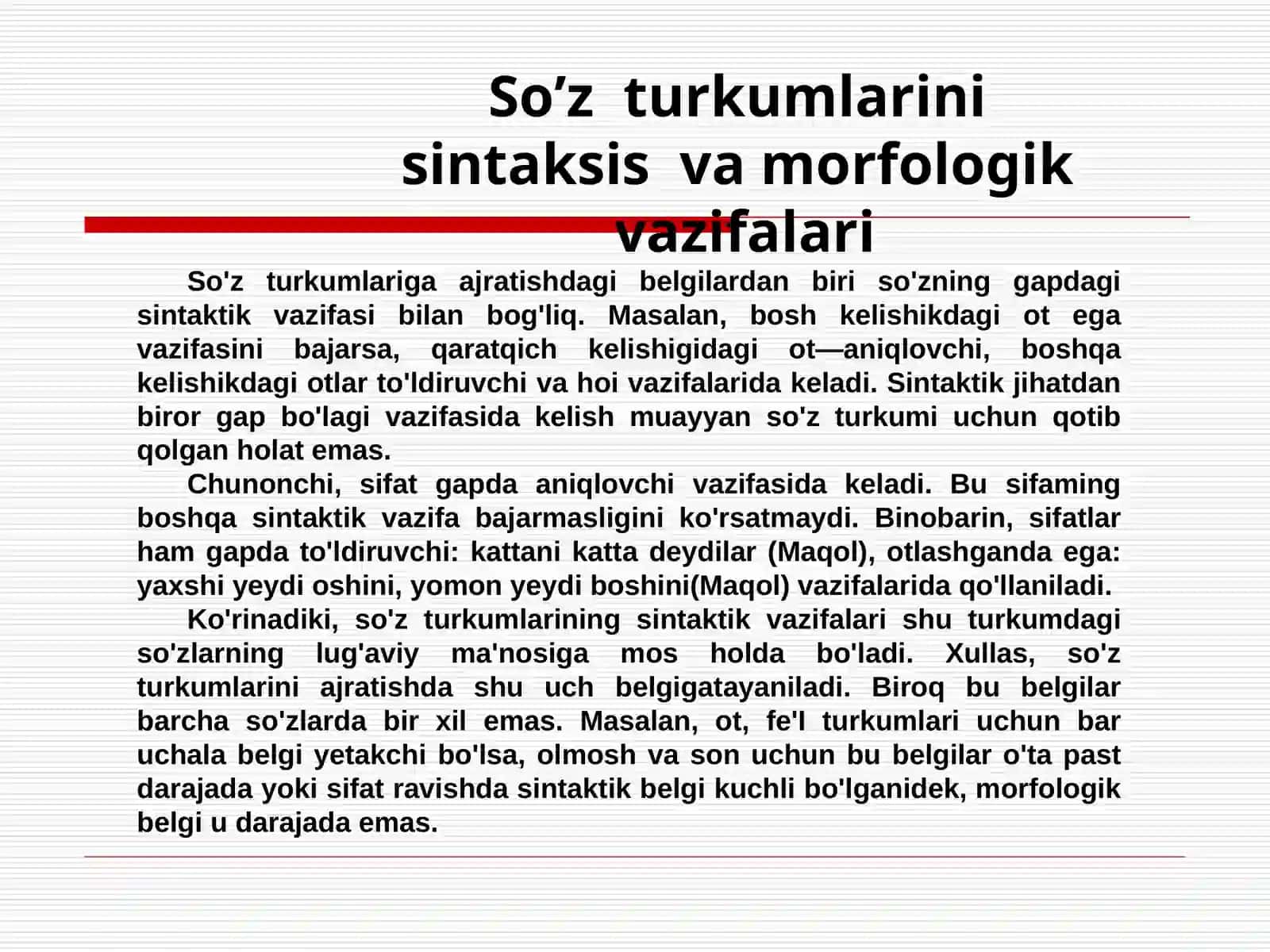 O’zbek tilida – So’z turkumlari tasnifi 2