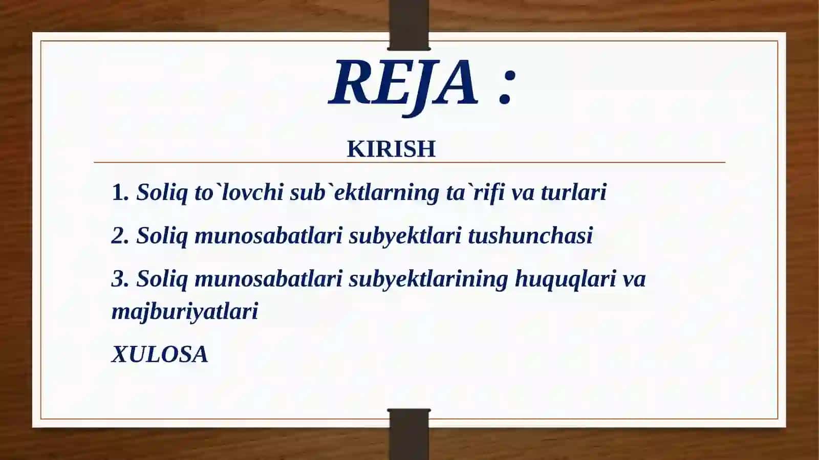 SOLIQ MUNOSABATLARINING SUB`EKTLARI,ULARNING HUQUQLARI VA MAJBURIYATLARI 2