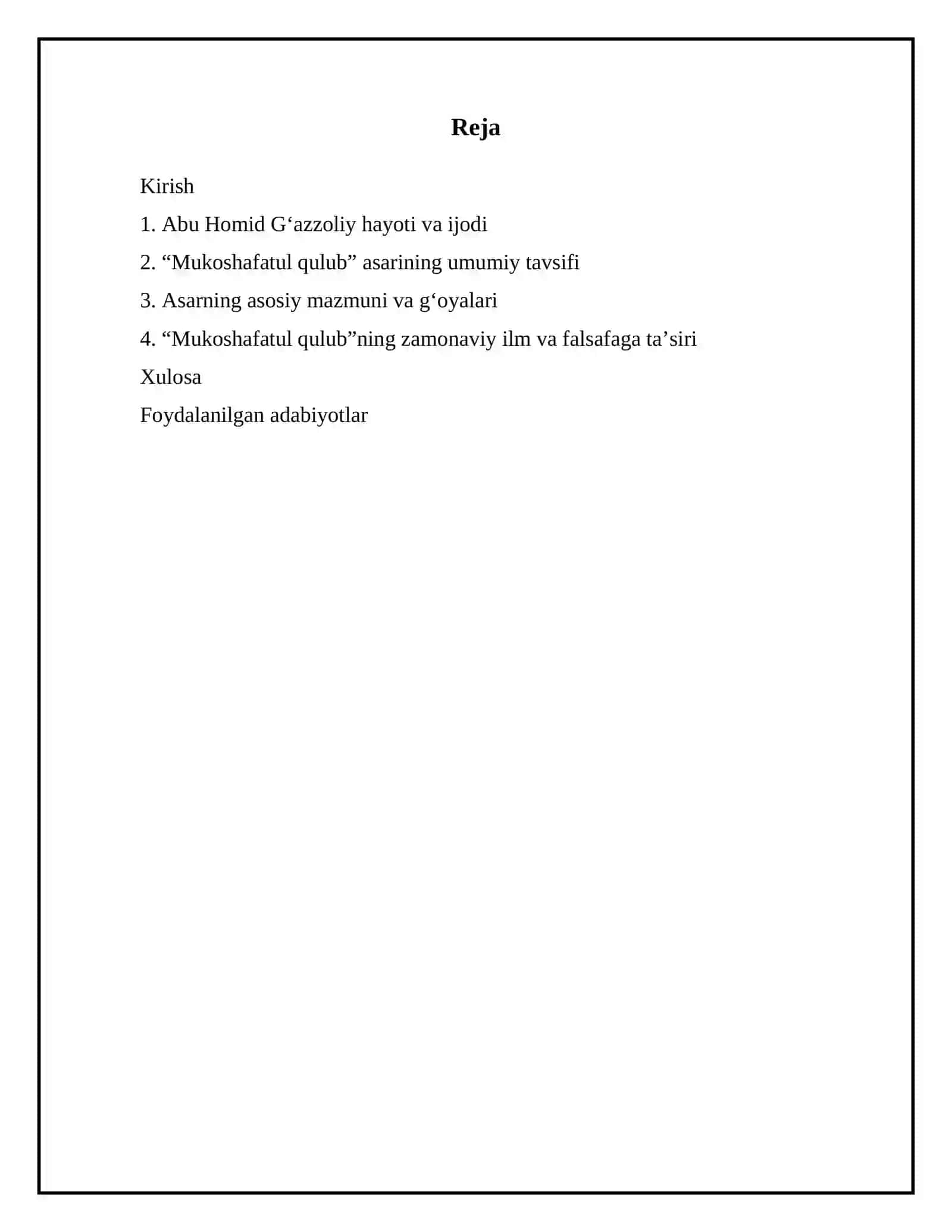 Abu Homid Gʻazzoliyning “Mukoshafatul qulub” asarining mazmuni 2