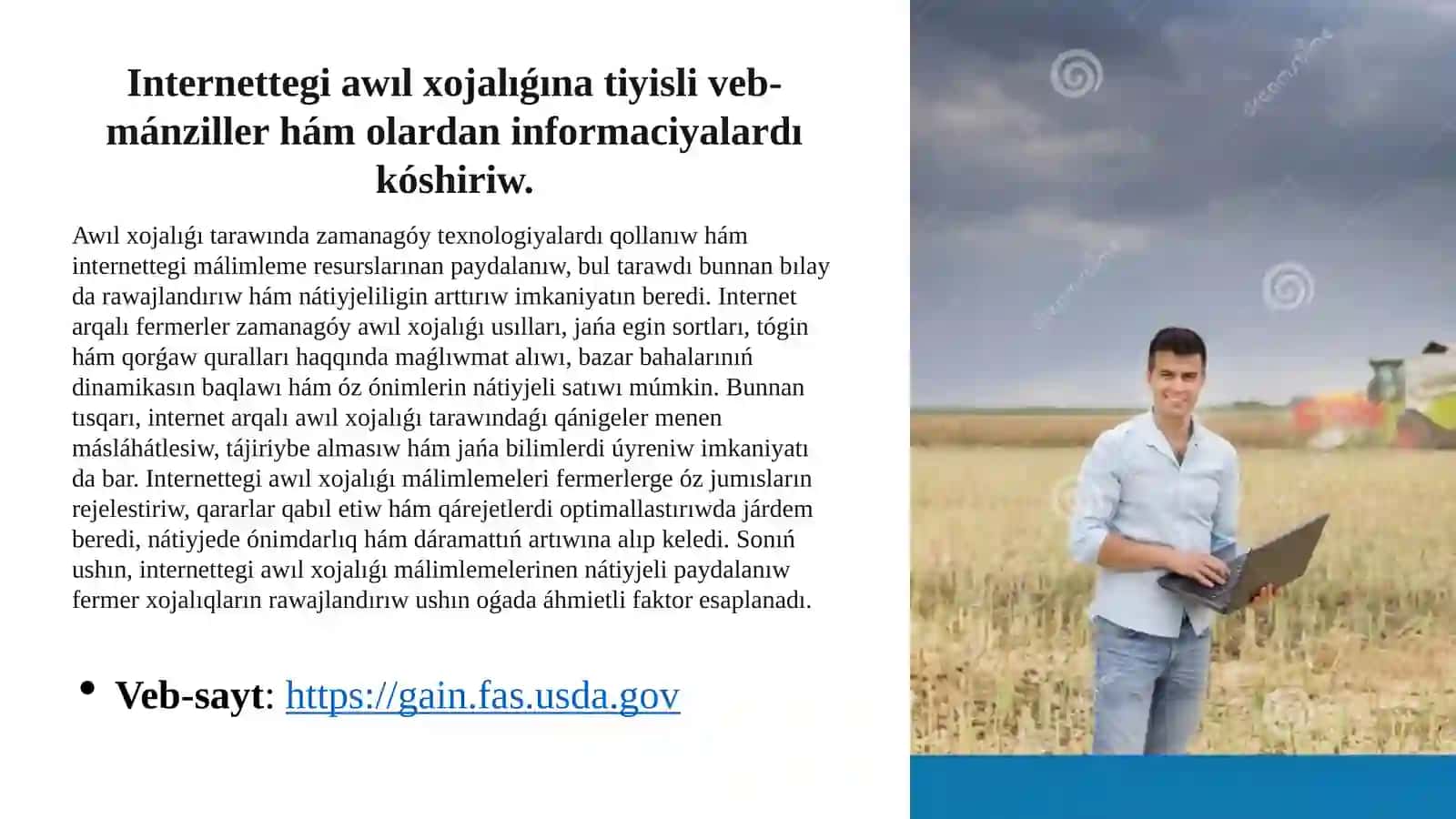 Internettegi awıl xojalıǵına tiyisli veb-mánziller hám olardan informaciyalardı kóshiriw 2