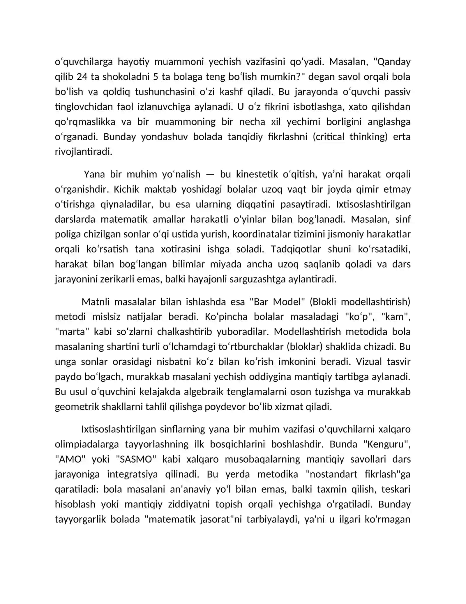 Matematikaga ixtisoslashtirilgan boshlang'ich sinflarda o'qitish metodlari 2
