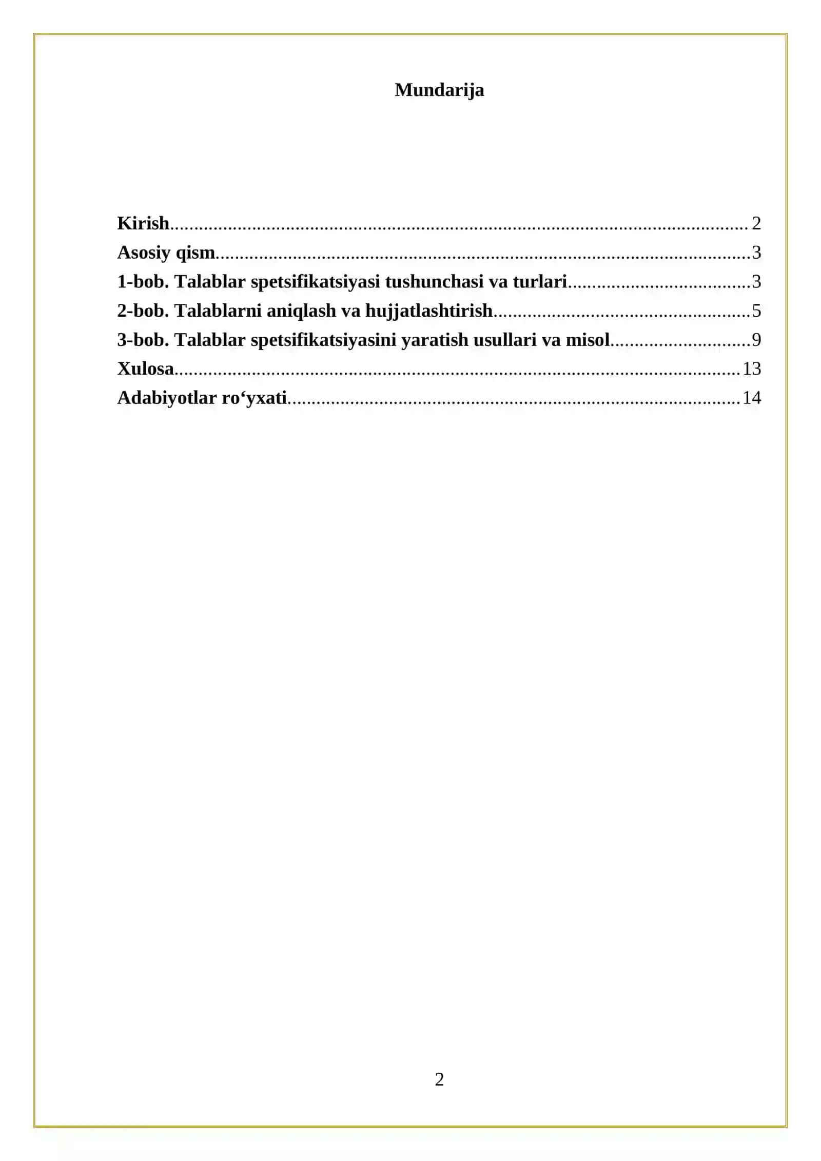 Talablar spesifikatsiyasi 2