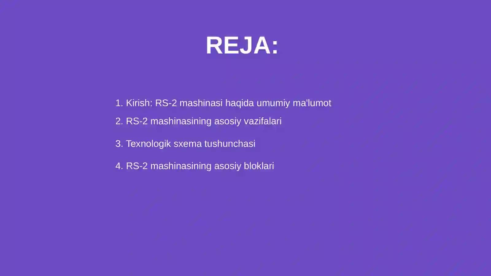 RS-2 mashinasi texnologik sxemalarni oʻrganish 2