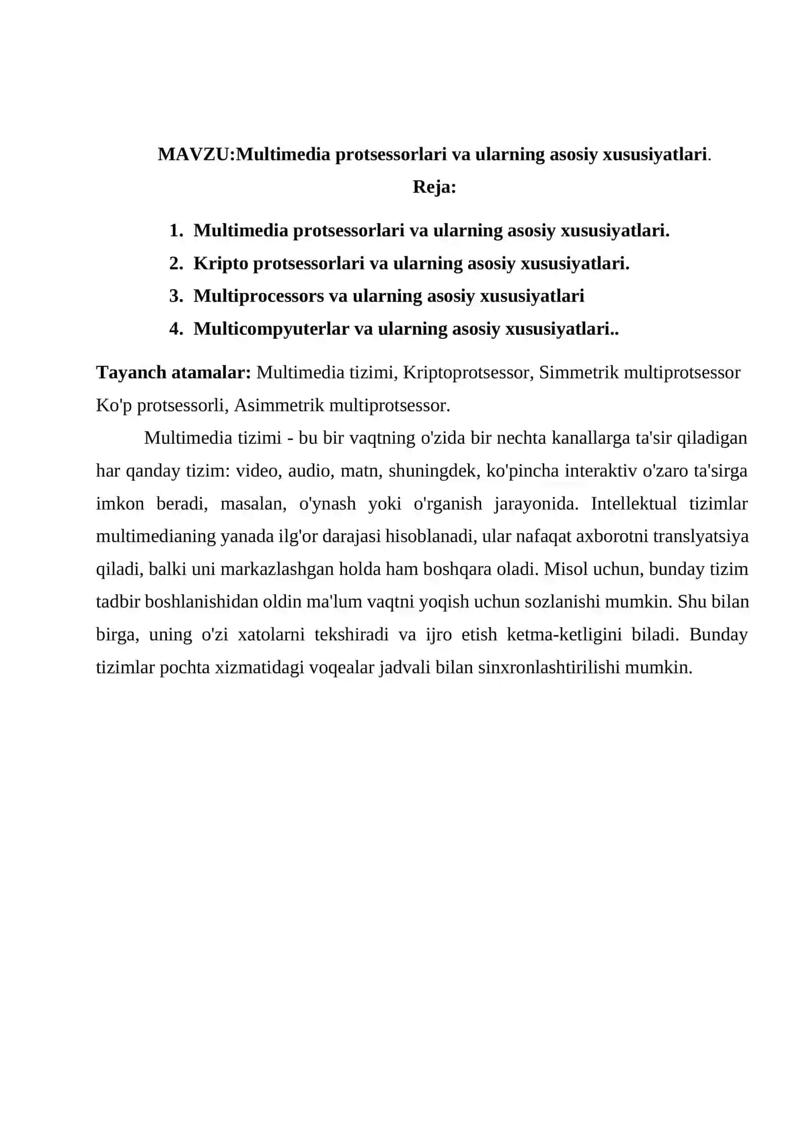 Multimedia protsessorlari va ularning asosiy xususiyatlari 2