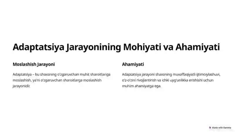 Adaptatsiya Jarayoni: Shaxs va Muhitning Uyğunlashuvi 2