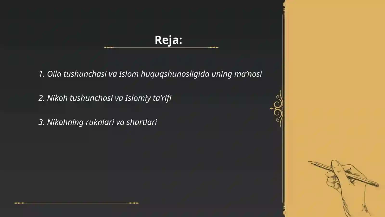 Islom huquqshunosligida oila, nikoh, taloq, idda, zihor tushunchalarini taʼriflash 2