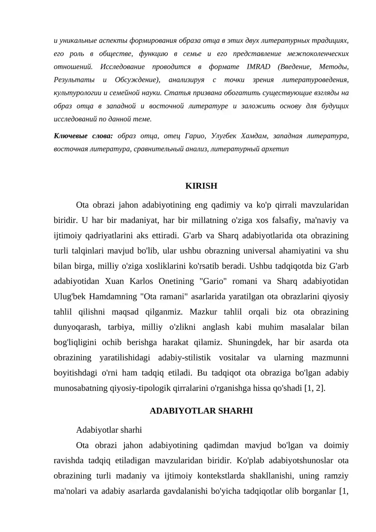 G'ARB VA SHARQ ADABIYOTIDA OTA OBRAZI (GARIO OTA VA ULUG'BEK HAMDAMNING OTA RAMANI ASOSIDA) 2