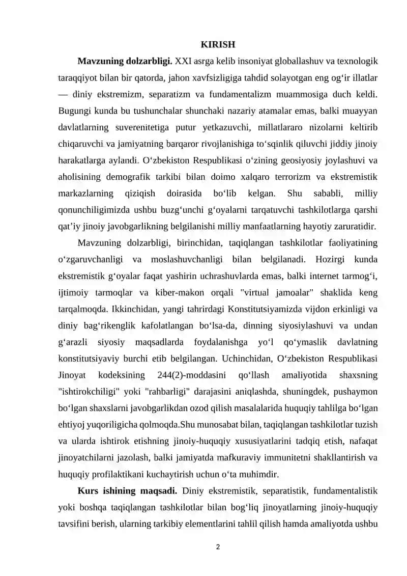 Diniy ekstremizm xususiyatidagi jinoyatlarni tergov qilish amaliyoti 2