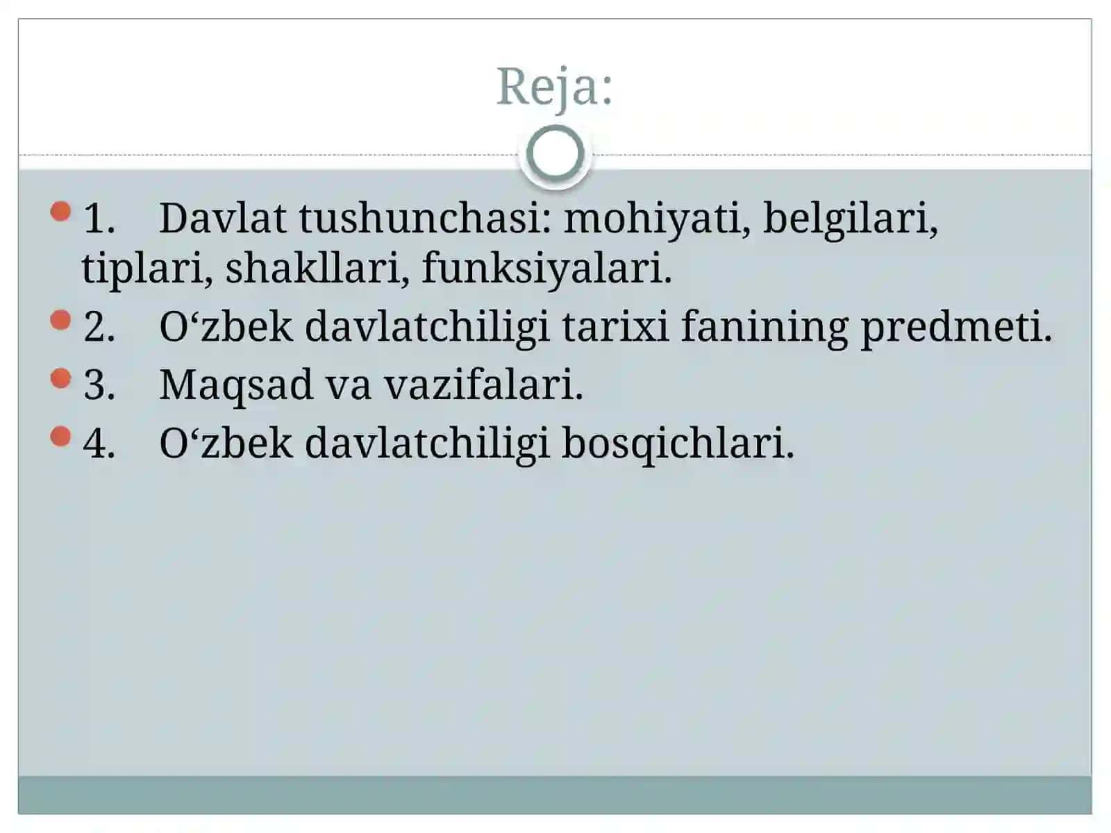 oʻzbek davlatchiligi tarixi faniga kirish 2