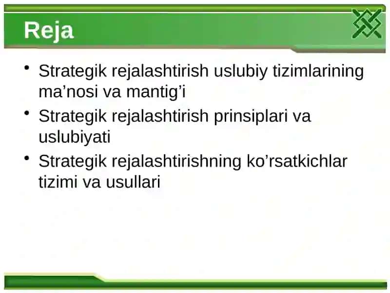 Strategikrejalashtirishninguslubiyativaunitashkiletish 2