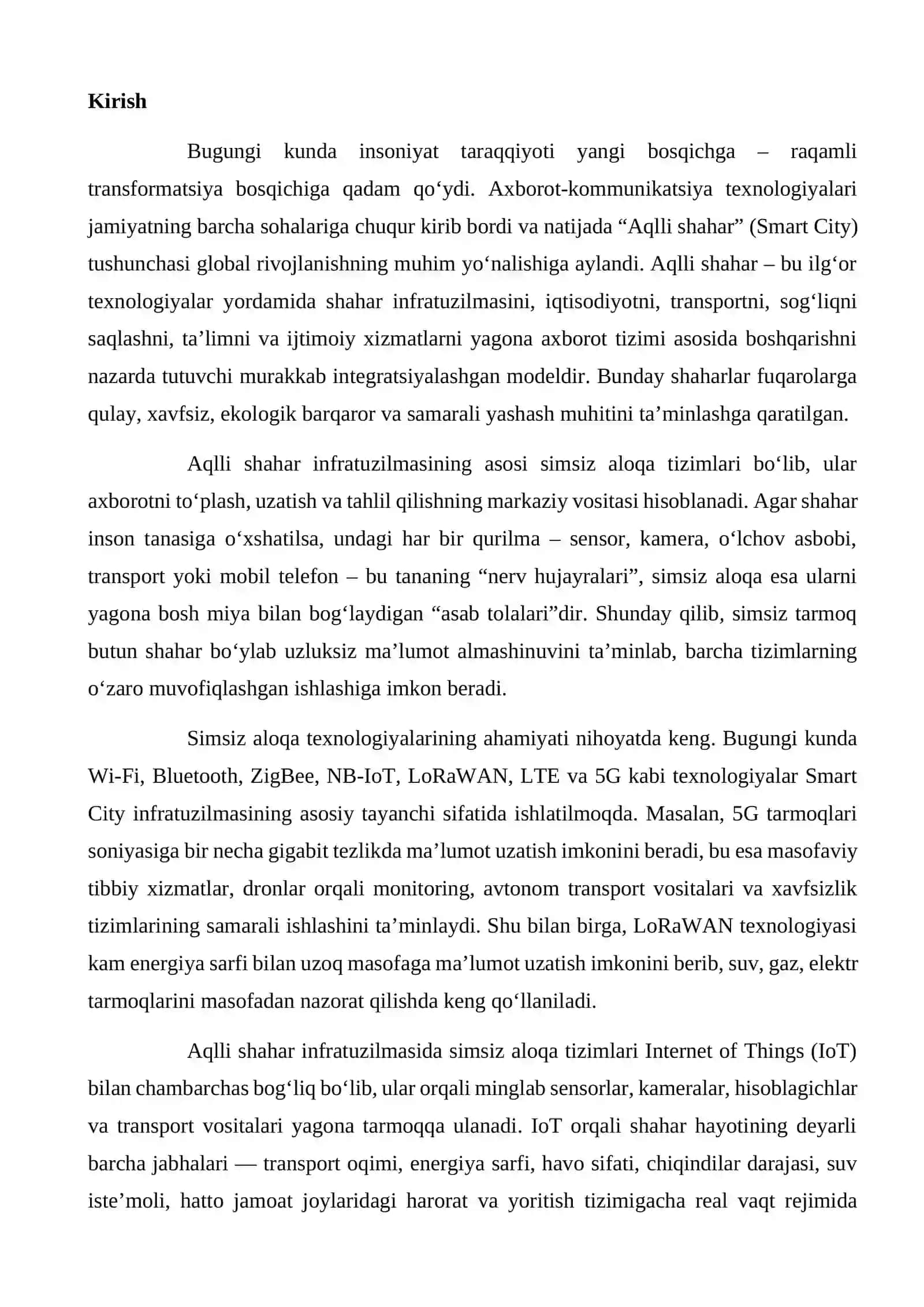 Aqlli shahar (Smart City) infratuzilmasida simsiz aloqa 2