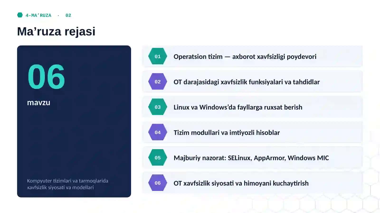 Kompyuter tizimlari va tarmoqlarida xavfsizlik siyosati va modellari 2