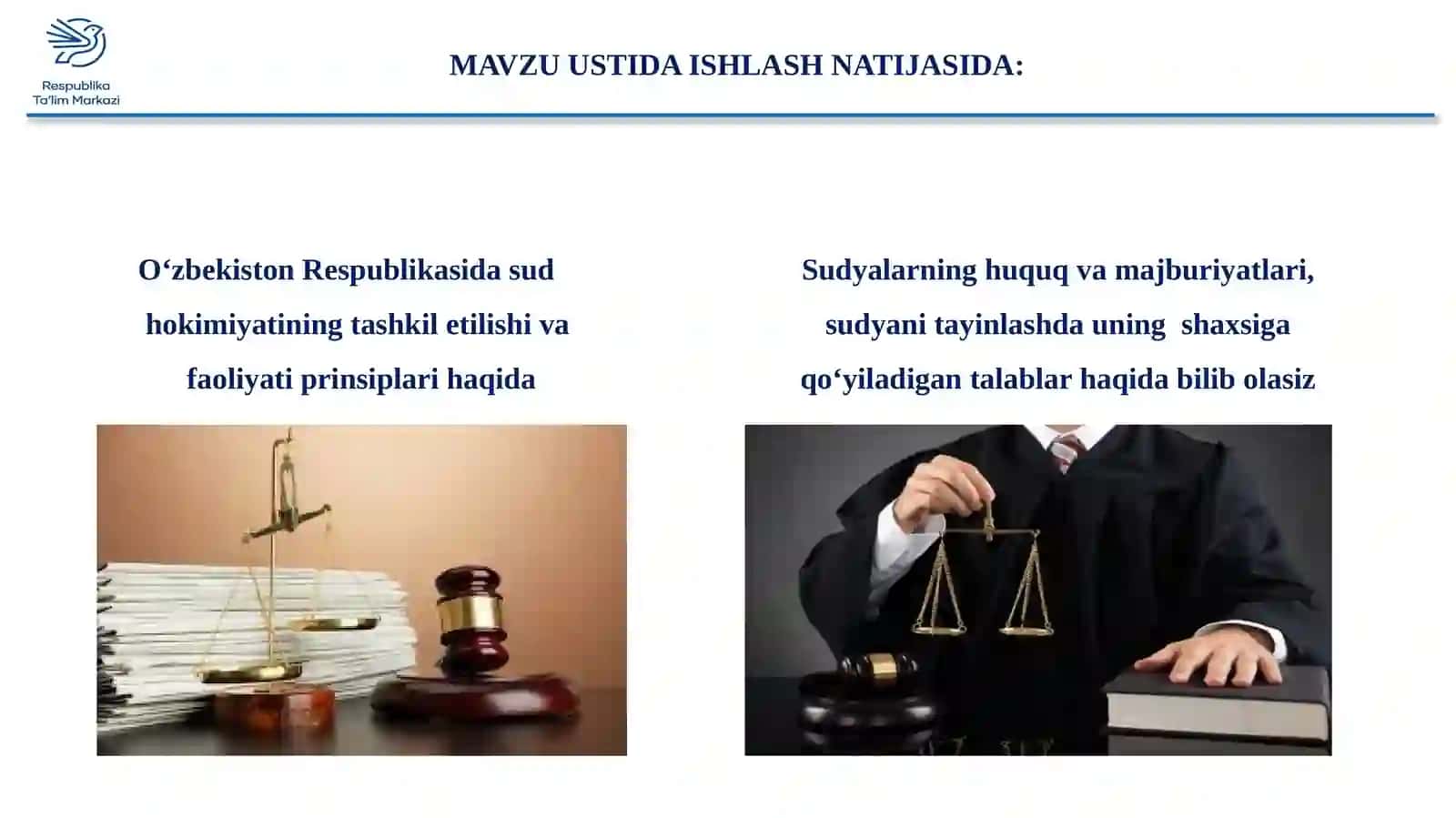 9-sinf Huquq ochiq dars ishlanma. O'zbekiston Respublikasining sud tizimi 2