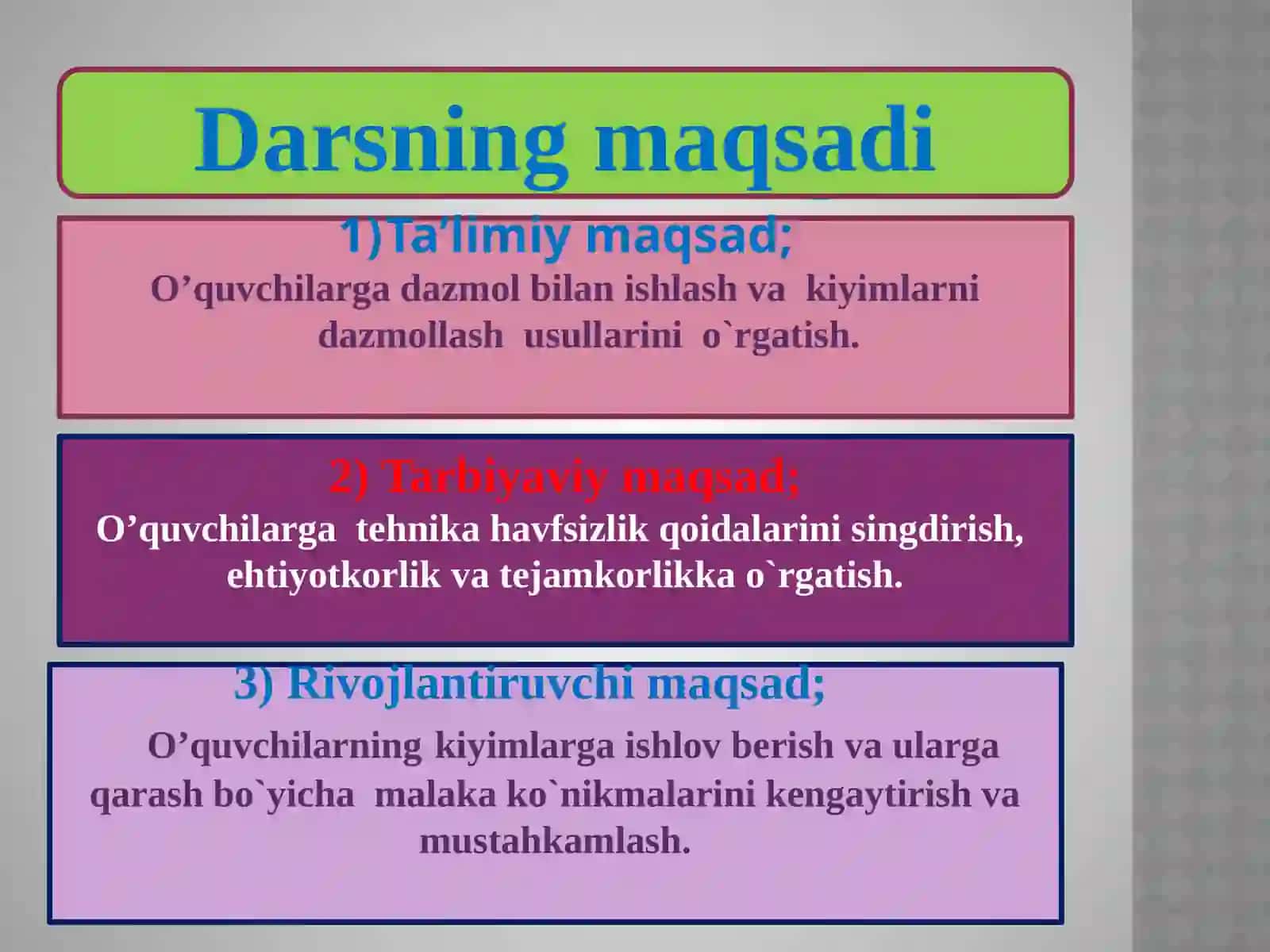 Texnologiya fanidan Dazmol va dazmollash usullari mavzusida ochiq dars ishlanma 2