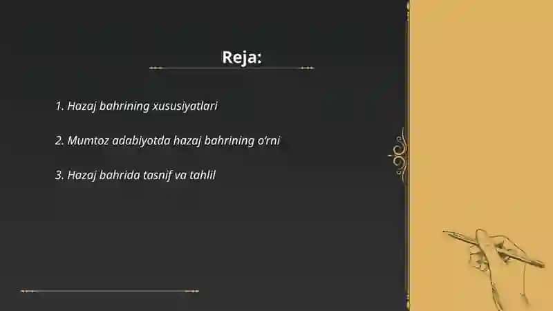 Hazaj bahrining musamman vazinlari tahlili 2