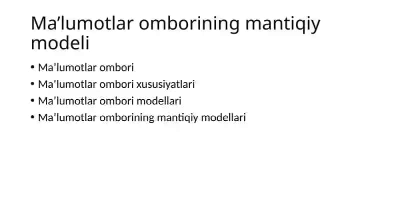 Ma’lumotlar omborining mantiqiy modeli 2