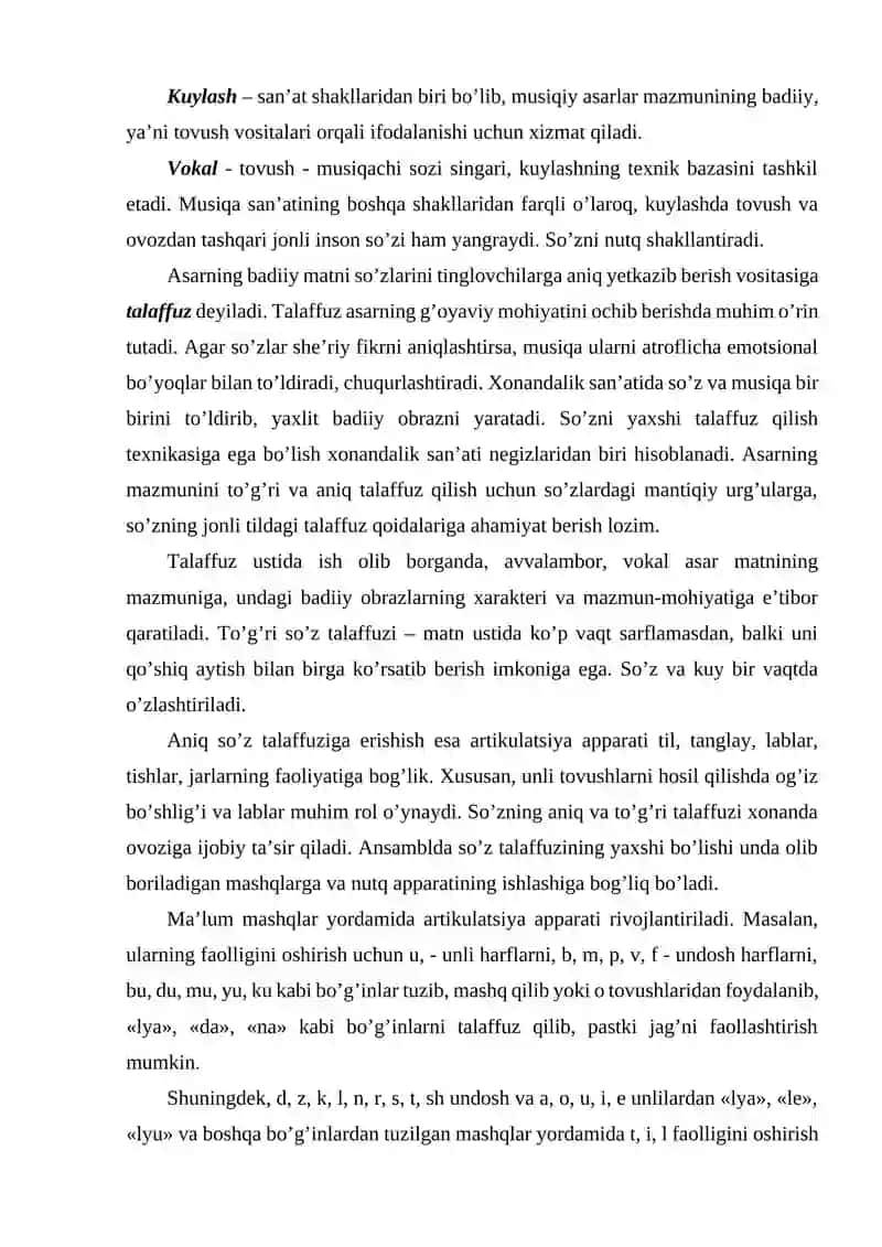MUSIQA FAOLIYATINING TURLARIDA KUYLASHGA O'RGATISHNING O'RNI HAQIDA MA'LUMOT 2