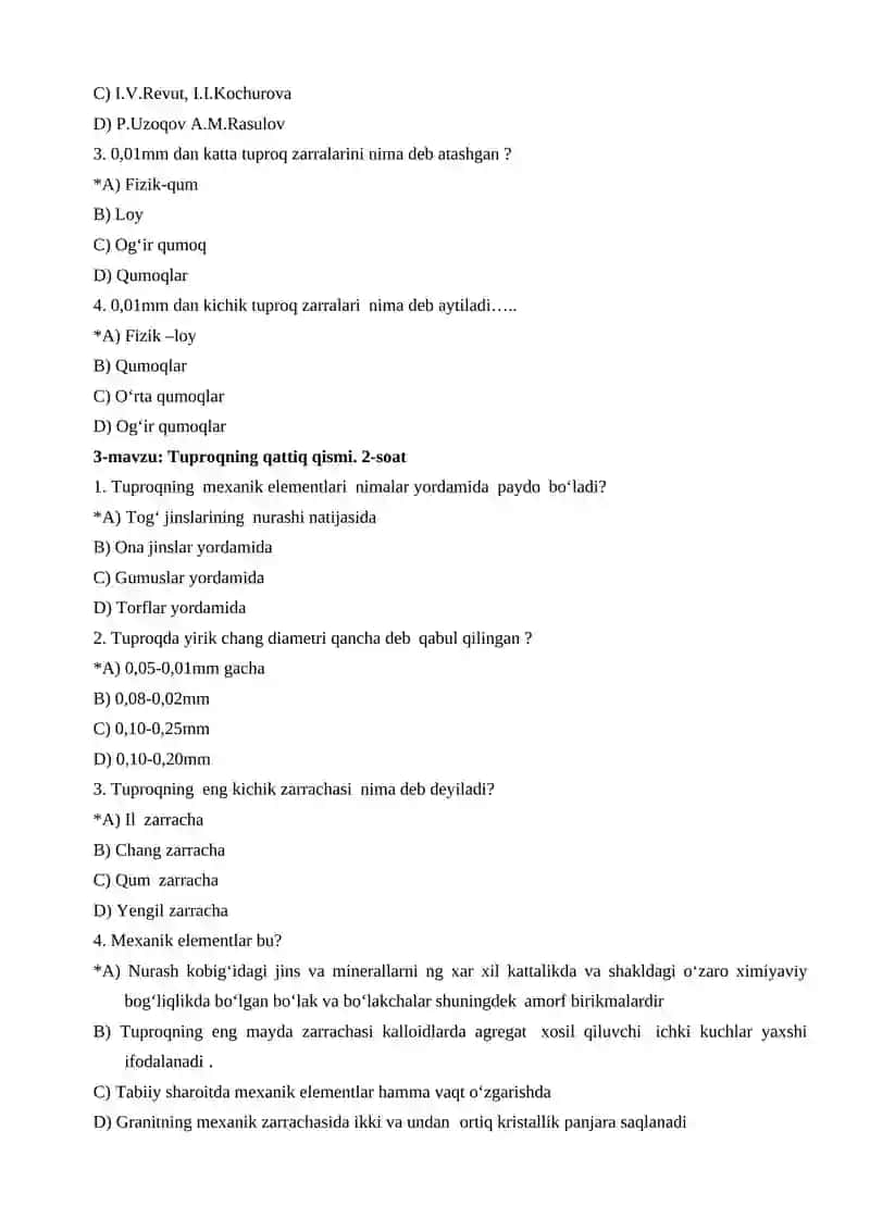 Tuproq fizikasi fanidan test 2