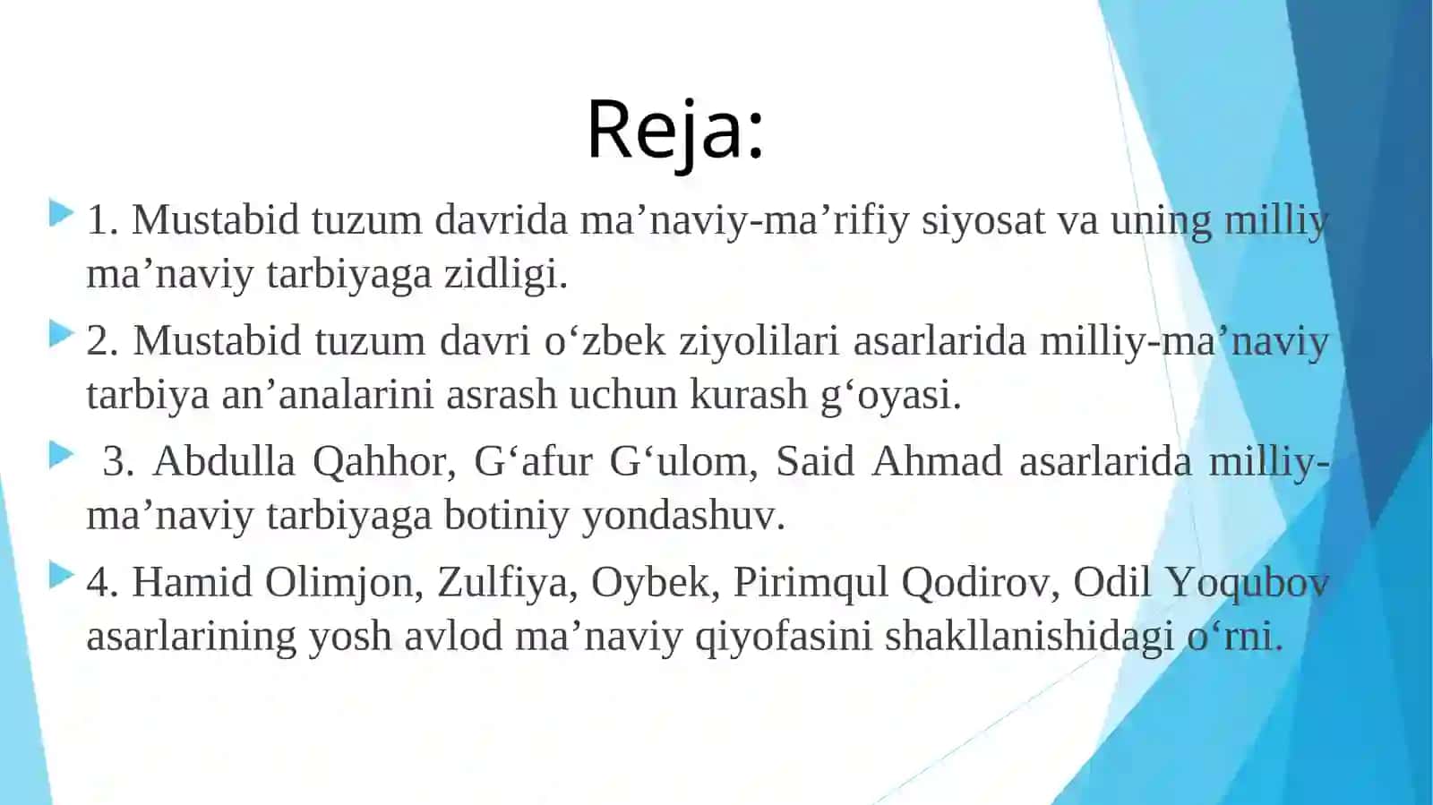 Mustabid tuzum davri o‘zbek ziyolilari asarlarida milliy-ma’naviy tarbiya masalalari. 2
