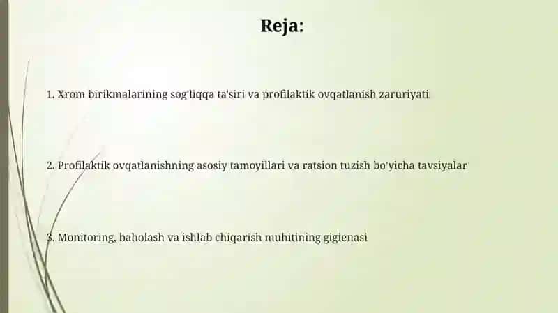 Xrom birikmalaribilanishlovchilaruchunprofilaktikratsiontuzish 2