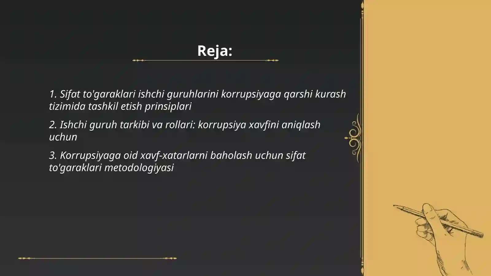 Korupsiyalarda "sifat tōgaraklari" ishchi guruhini tashkil etish 2