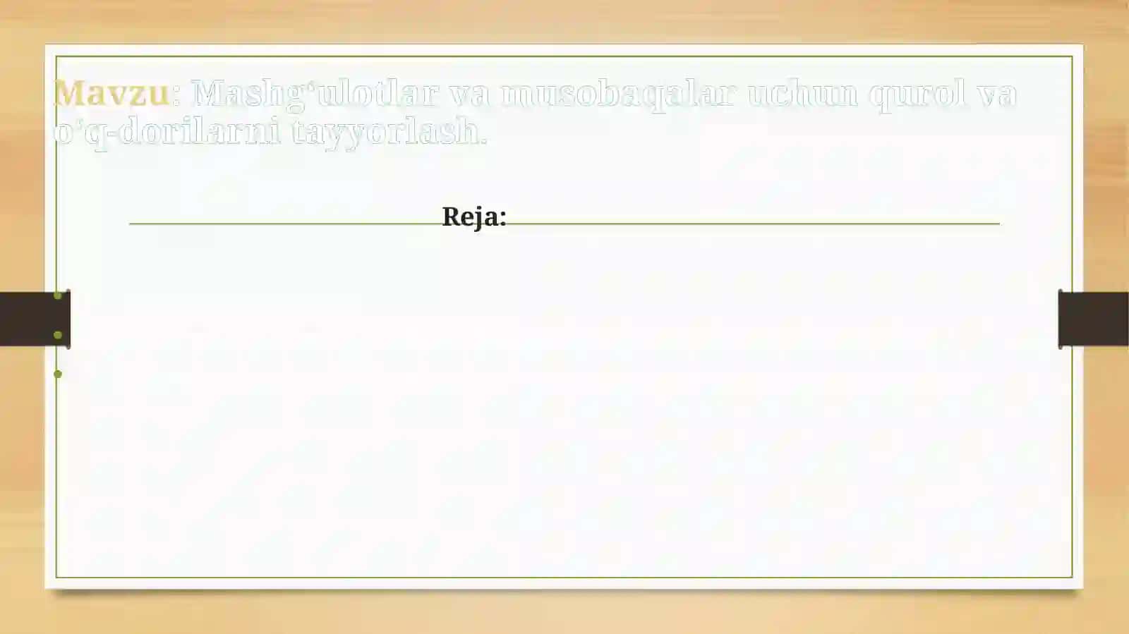 Mashg‘ulotlar va musobaqalar uchun qurol va o‘q-dorilarni tayyorlash 2