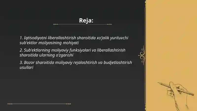 Iqtisodiyotni liberallashtirish sharoitida xoʻjalik yurituvchi subʼektlar moliyasining mohiyati va funksiyalari 2