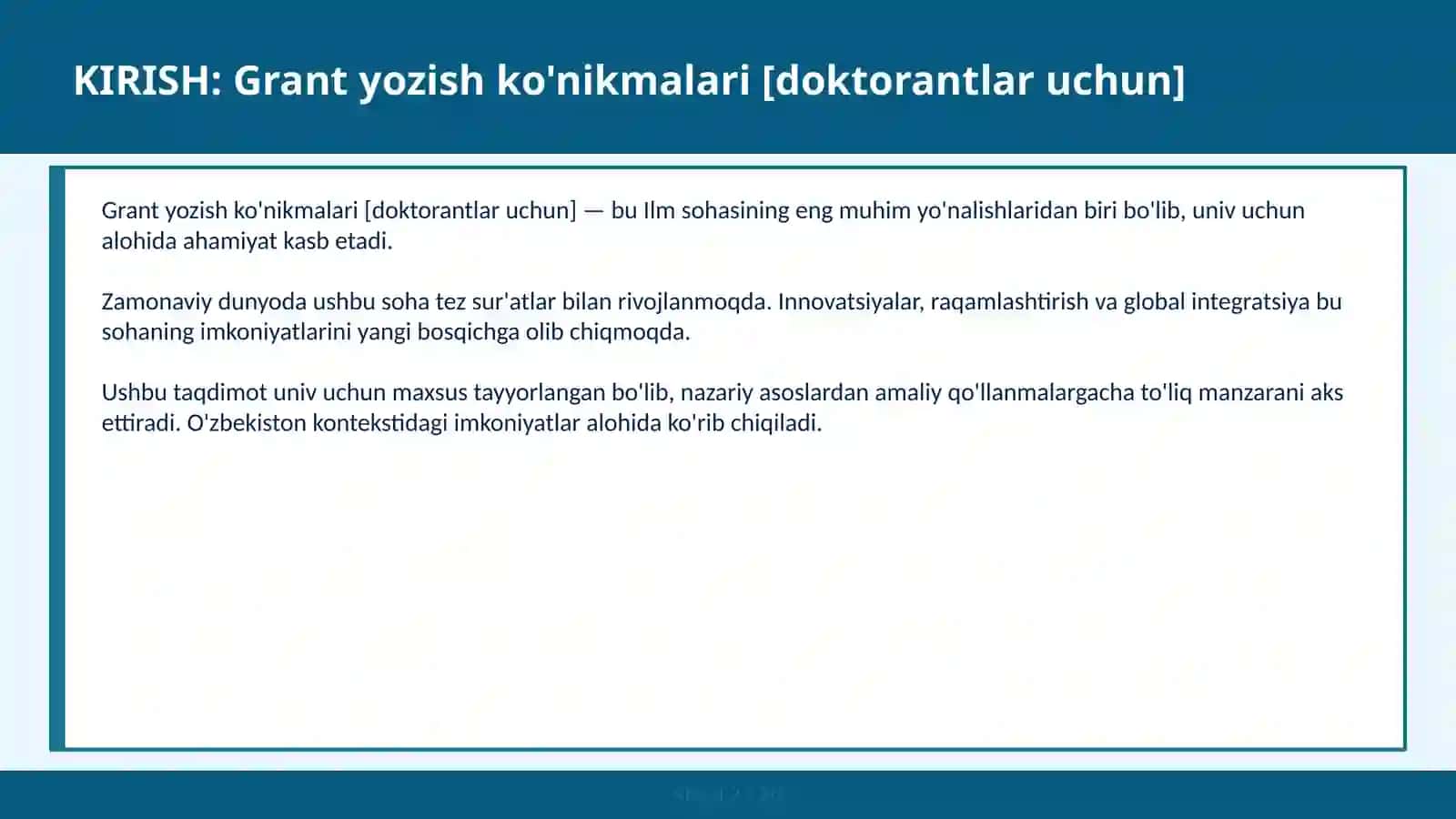 Grant yozish ko'nikmalari [doktorantlar uchun] 2