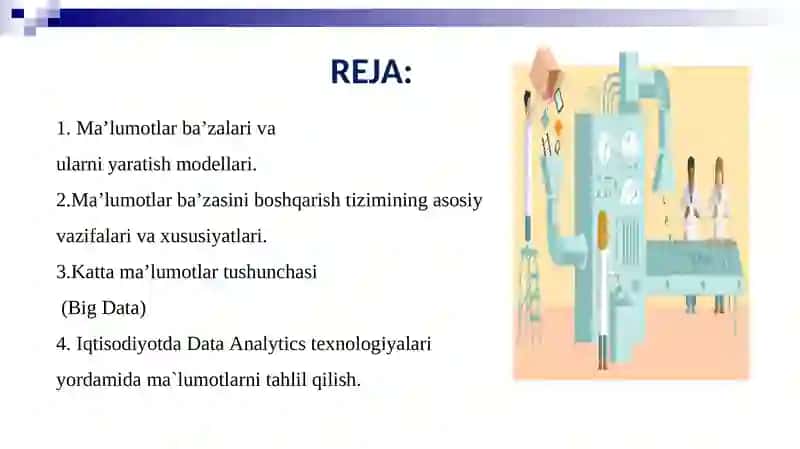 MA’LUMOTLAR BA’ZALARI VA BIG DATA BILAN ISHLASH TEXNOLOGIYALARI 2