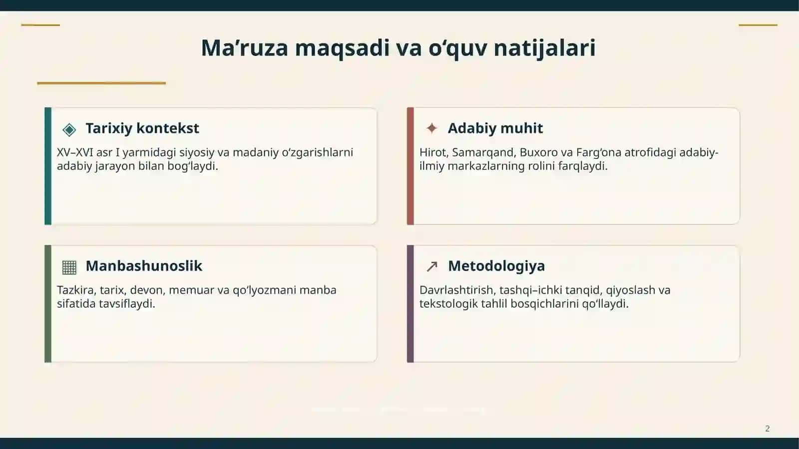 XV–XVI ASR I YARMIDAGI ADABIY–ILMIY MUHIT VA MANBASHUNOSLIK MASALALARI 2