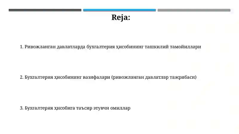 Ривожланган Давлатларда бухгалтерия хисобининг ташкилий тамойиллари ва вазифалари, унга таъсир этувчи омиллар 2