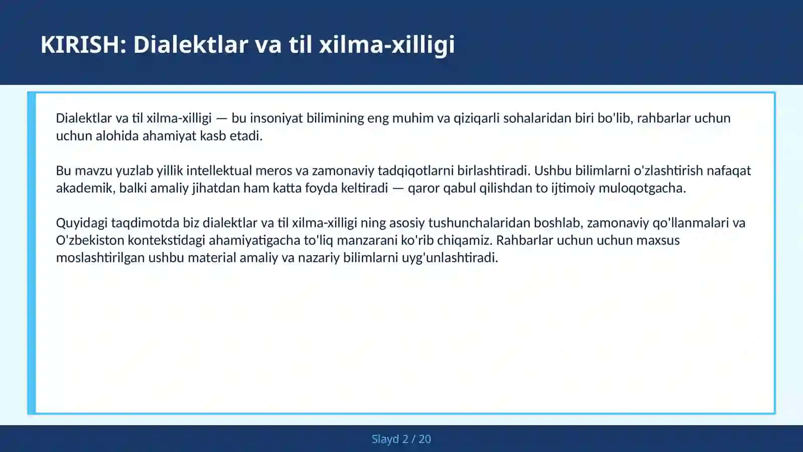 Dialektlar va til xilma-xilligi 2