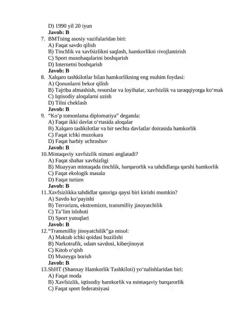Oʻzbekistonning eng yangi tarixi 9-test 2