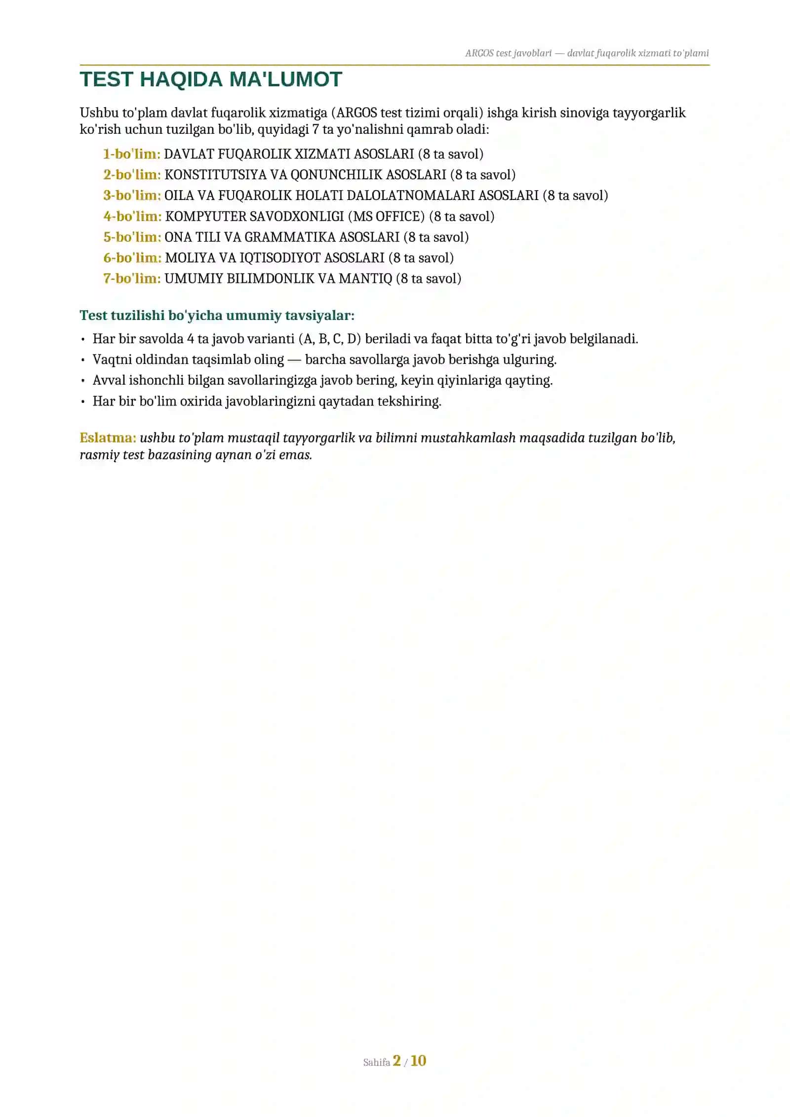 Agros test javoblari 2026 2