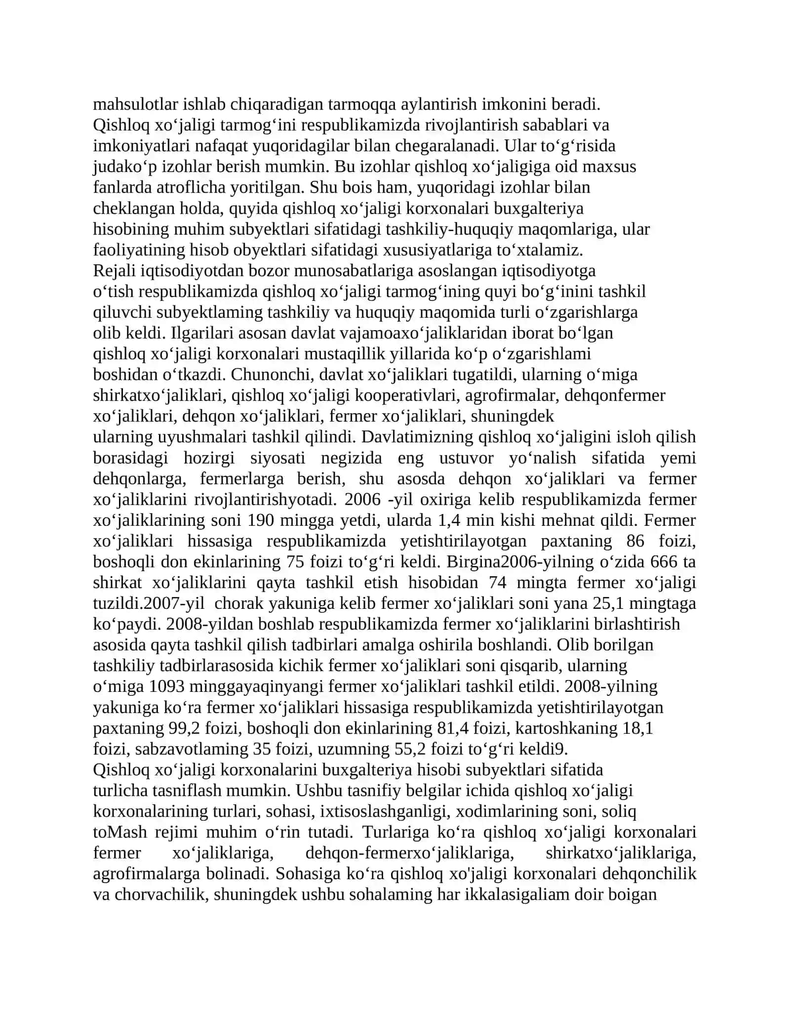 Qishloq xo'jalik korxonalarida buxgalteriya hisobini tashkil qilish asoslari 2