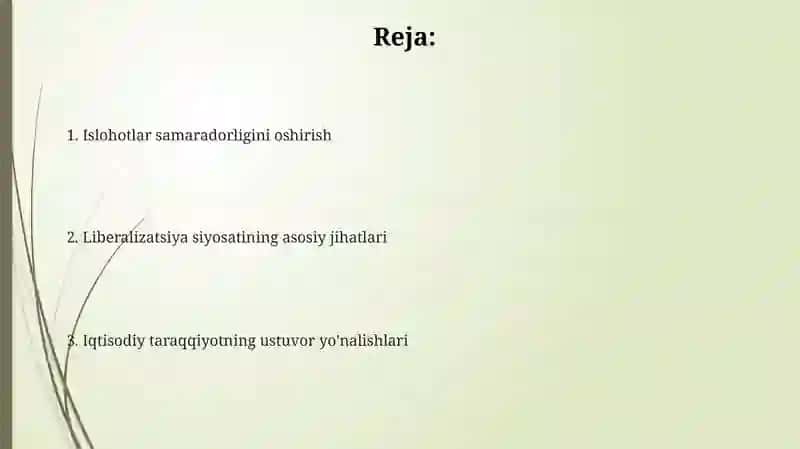 Iqtisodiyotni rivojlantirish va liberallashtirishning ustuvor yoʻnalishlari 2