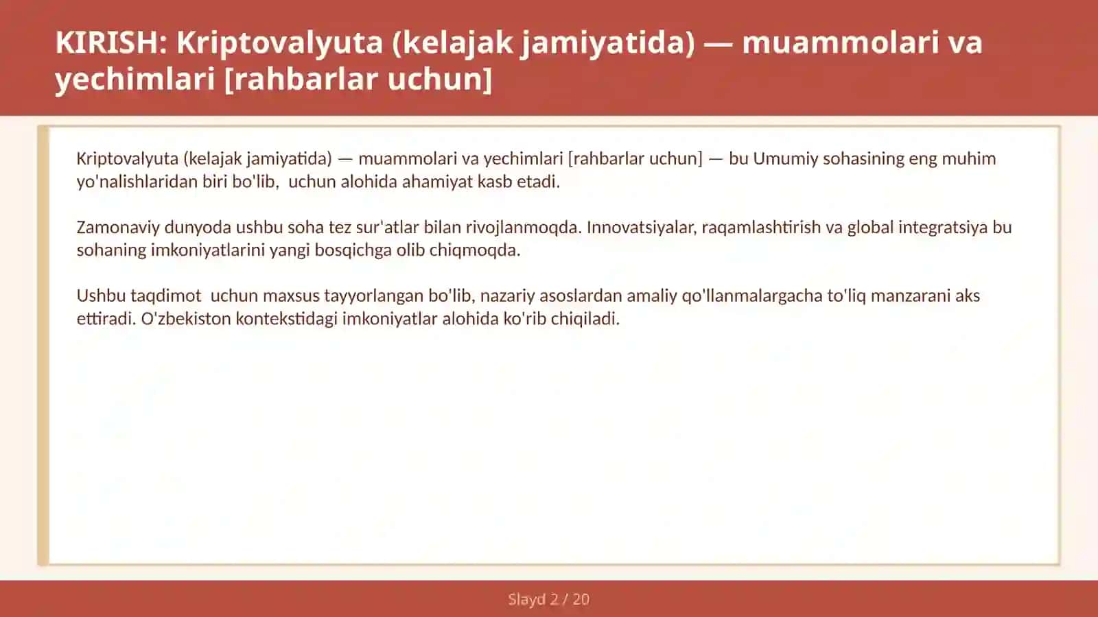 Kriptovalyuta (kelajak jamiyatida) - muammolari va yechimlari [rahbarlar uchun] 2