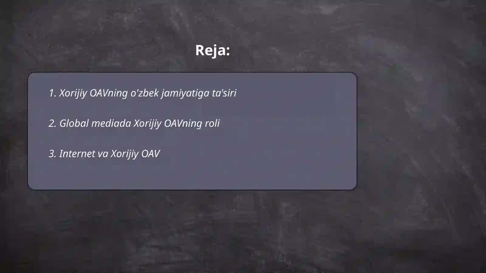 Xorijiy OAVning media makondagi o'rni Zarifova Sabrina 2