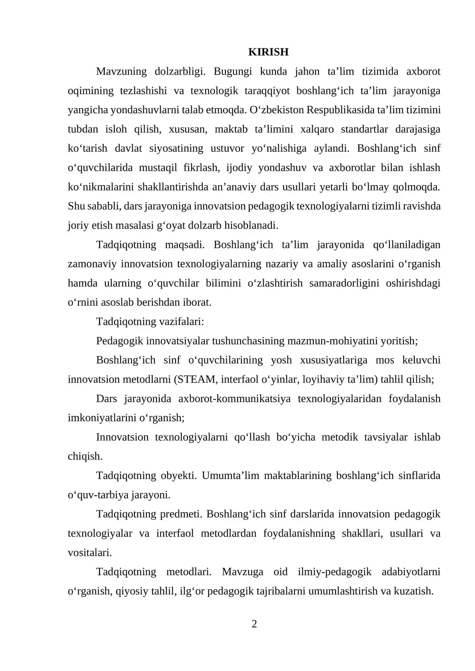 BOSHLANG’ICH TA’LIMDA INNOVATSION PEDAGOGIK TEXNOLOGIYALAR 2