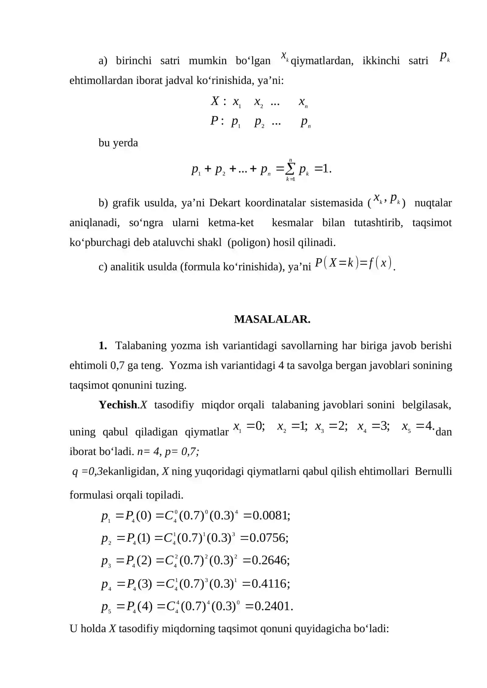 Diskret va uzluksiz tasodifiy miqdorlar. Laboratoriya ishi.  #Ehtimollik_va_statistika 2